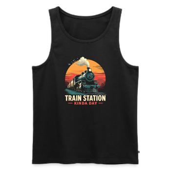 Trajet en train - aventure en locomotive - Débardeur bio Premium Homme - noir - Devant - Michal (187cm)