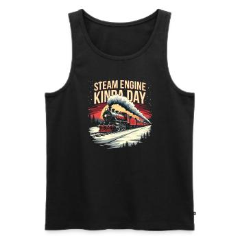 Trajet en train - aventure en locomotive - Débardeur bio Premium Homme - noir - Devant - AI Model Male 178 light (178cm)