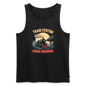 Trajet en train - aventure en locomotive - Débardeur bio Premium Homme - noir - Devant - Michal (187cm)