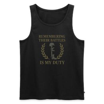 Research War - Men's Premium Organic Tank Top - black - Front - AI Model Male 178 light (178cm)