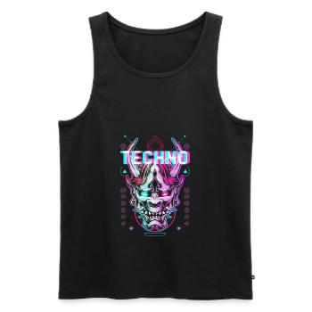 Techno Demon Glitch Électro Basse musique - Débardeur bio Premium Homme - noir - Devant - AI Model Male 178 light (178cm)