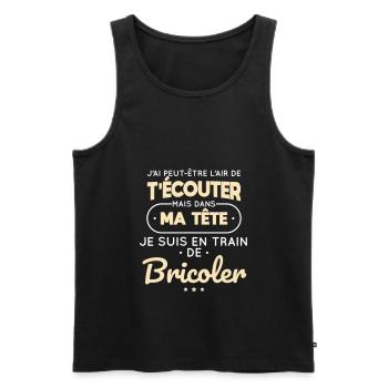 Dans ma tête je suis en train de bricoler - Débardeur bio Premium Homme - noir - Devant - AI Model Male 178 light (178cm)