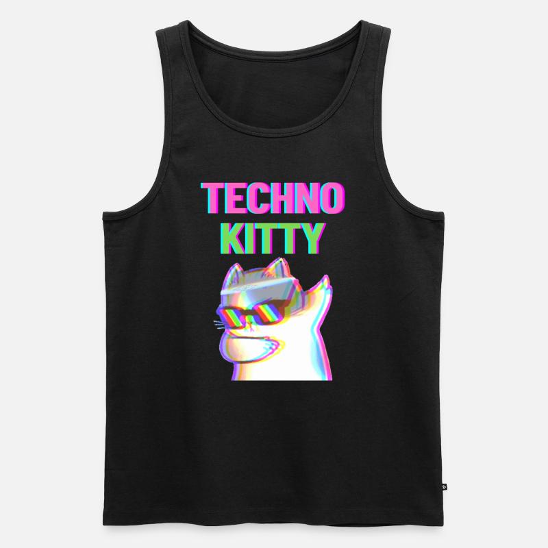 Techno Kitty - Männer Premium Bio Tank Top - Schwarz