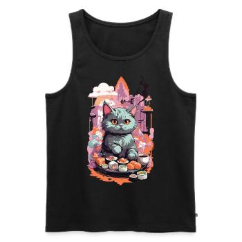 Kawaii Katze Sushi Pastell Liebhaber Japan Style - Männer Premium Bio Tank Top - Schwarz - Vorne - Michal (187cm)
