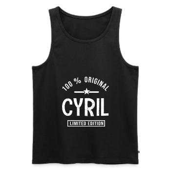 Cyril shirt personnalisé prénom cyril - Débardeur bio Premium Homme - noir - Devant - AI Model Male 178 light (178cm)
