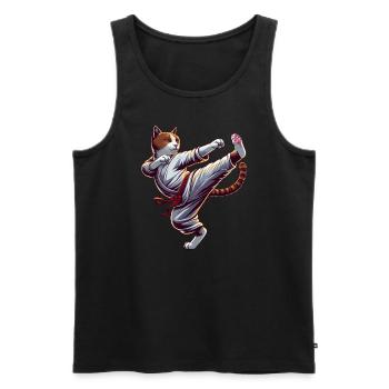 Coole Karate-Katze im Comic-Stil - Männer Premium Bio Tank Top - Schwarz - Vorne - Michal (187cm)