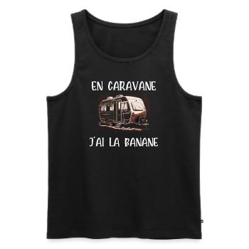 en caravane j'ai la banane - Débardeur bio Premium Homme - noir - Devant - AI Model Male 178 light (178cm)