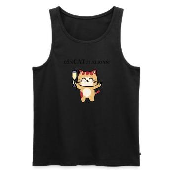 Chat Félicitations Idée cadeau drôle Fête du vin mousseux - Débardeur bio Premium Homme - noir - Devant - AI Model Male 178 light (178cm)