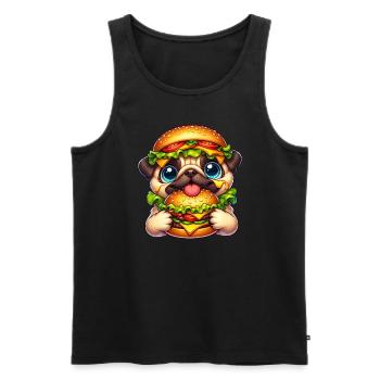 Funny Pug Burger Fast Food Hat - Men's Premium Organic Tank Top - black - Front - Michal (187cm)