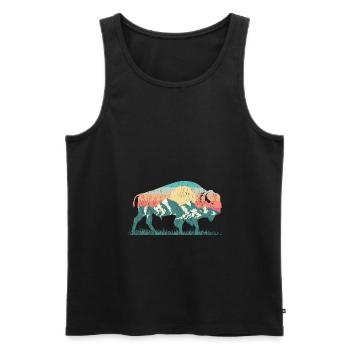 Nature buffalo bison rétro montagne des années 70 des années 80 silhouette - Débardeur bio Premium Homme - noir - Devant - Michal (187cm)