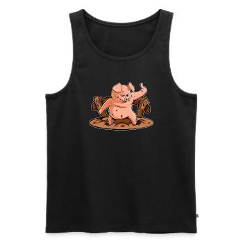 Cochon en colère | Fuite Mich Bauer - Débardeur bio Premium Homme - noir - Devant - AI Model Male 178 light (178cm)