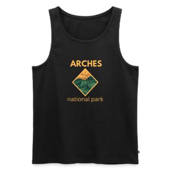 Arches national park Utah with yellow text - Men's Premium Organic Tank Top - black - Front - Michal (187cm)