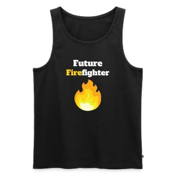 Future firefighter with white text and fire - Men's Premium Organic Tank Top - black - Front - AI Model Male 178 light (178cm)