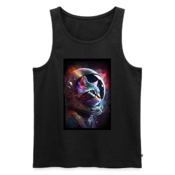 Chat dans l’espace - Débardeur bio Premium Homme - noir - Devant - Michal (187cm)