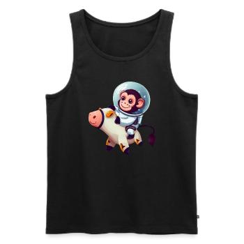 Astronaut monkey rides on cow - Men's Premium Organic Tank Top - black - Front - AI Model Male 178 light (178cm)