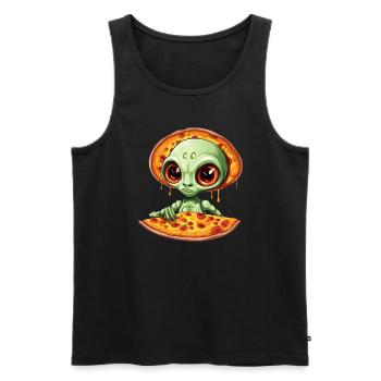 green alien enjoys salami pizza - Men's Premium Organic Tank Top - black - Front - AI Model Male 178 light (178cm)