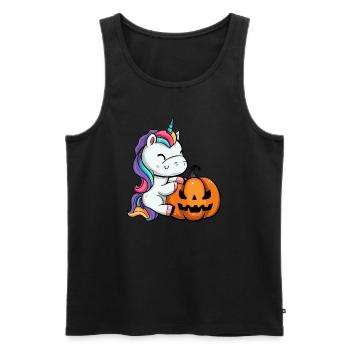 Cute Halloween unicorn with pumpkin - Men's Premium Organic Tank Top - black - Front - Michal (187cm)