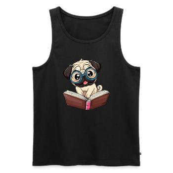 Pug of the bookworm: Bookworm with glasses - Men's Premium Organic Tank Top - black - Front - Michal (187cm)