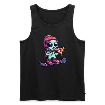 Cool Alien Ride Snowboard Et Mange De La Pizza - Débardeur bio Premium Homme - noir - Devant - AI Model Male 178 light (178cm)