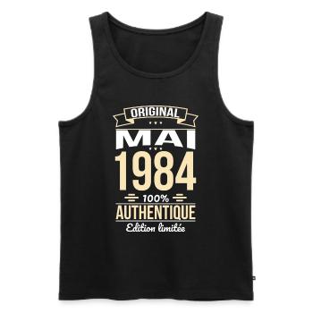 40-jähriges Jubiläum - Original - Mai 1984 - Männer Premium Bio Tank Top - Schwarz - Vorne - Michal (187cm)