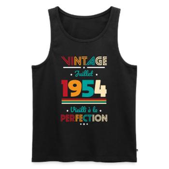 Anniversaire 70 ans - Vintage - Juillet 1954 - Débardeur bio Premium Homme - noir - Devant - AI Model Male 178 light (178cm)