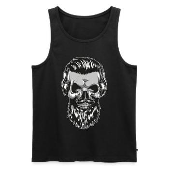 Hipster Skull Totenkopf mit Bart und Kopfhörer - Männer Premium Bio Tank Top - Schwarz - Vorne - AI Model Male 178 light (178cm)