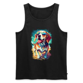 cooler Beagle mit Sonnenbrille am Strand - Männer Premium Bio Tank Top - Schwarz - Vorne - AI Model Male 178 light (178cm)