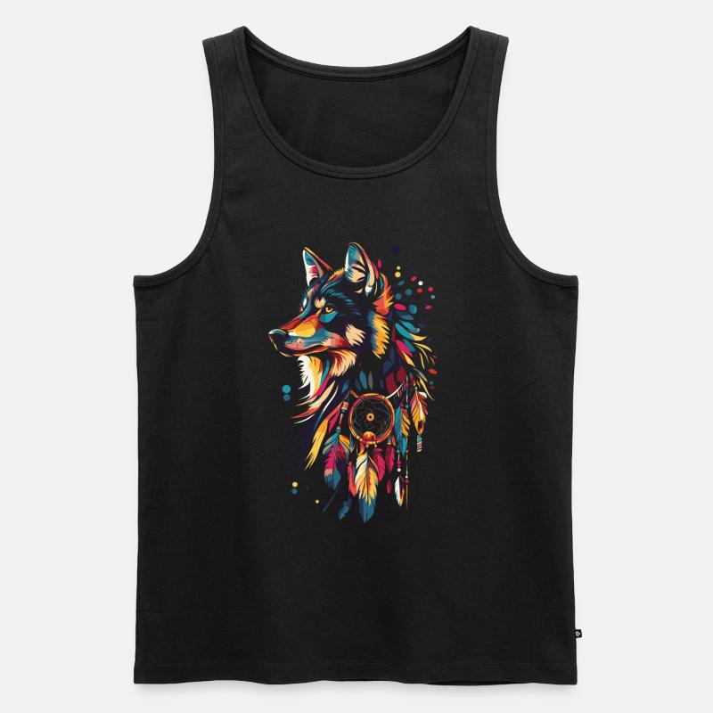 Wolf Traumfänger - Männer Premium Bio Tank Top - Schwarz