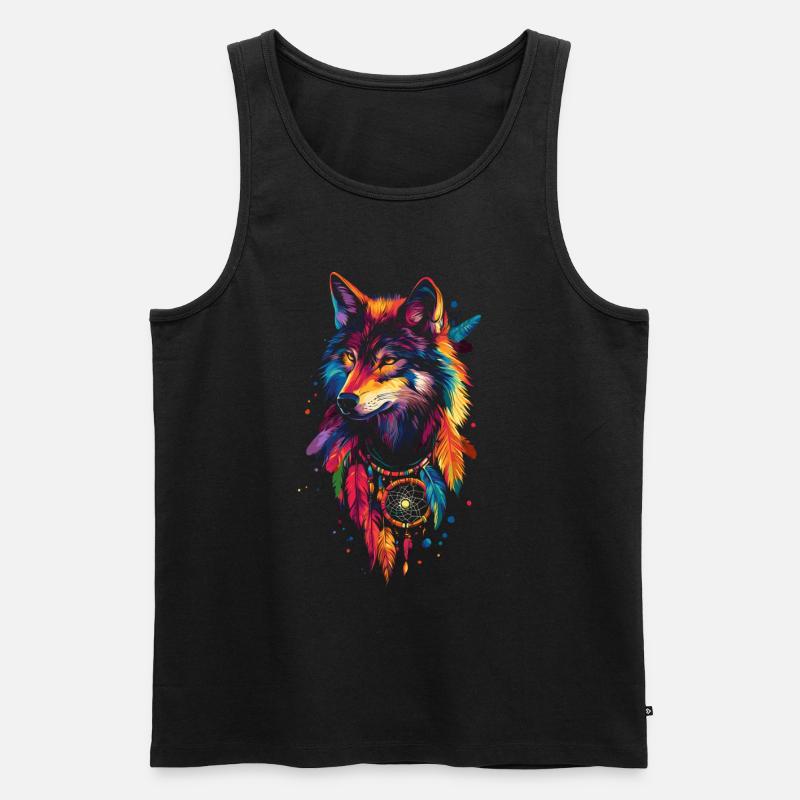 Wolf Traumfänger - Männer Premium Bio Tank Top - Schwarz