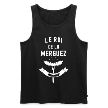 Roi de la merguez humour homme barbecue - Débardeur bio Premium Homme - noir - Devant - AI Model Male 178 light (178cm)