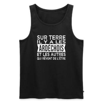 sur terre il y a les Ardéchois Humour Ardéche - Débardeur bio Premium Homme - noir - Devant - Michal (187cm)