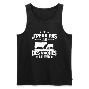 J'peux pas j'ai des vaches a élever Cadeau humour - Débardeur bio Premium Homme - noir - Devant - AI Model Male 178 light (178cm)