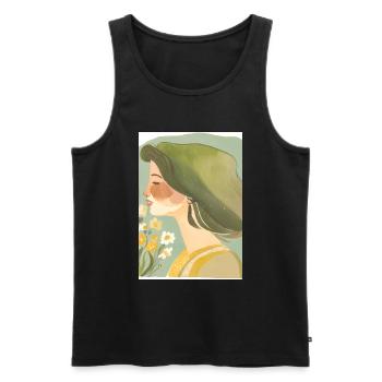 Art minimaliste | Femme au portrait vert - Débardeur bio Premium Homme - noir - Devant - Michal (187cm)