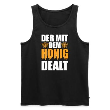 Der mit dem Honig dealt Lustiges Imker - Männer Premium Bio Tank Top - Schwarz - Vorne - Michal (187cm)