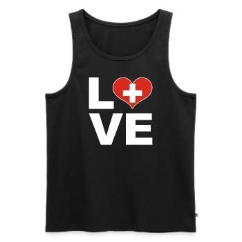 J’aime la Suisse drapeau du cœur Suisse - Débardeur bio Premium Homme - noir - Devant - Michal (187cm)