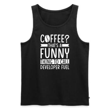Developer Coffee Slogan Software Developer - Men's Premium Organic Tank Top - black - Front - AI Model Male 178 light (178cm)
