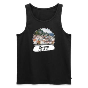 Bergen Norway Souvenir - Men's Premium Organic Tank Top - black - Front - AI Model Male 178 light (178cm)