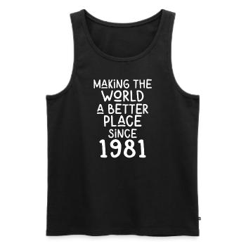 Making the World a better place since 1981 - Männer Premium Bio Tank Top - Schwarz - Vorne - Michal (187cm)