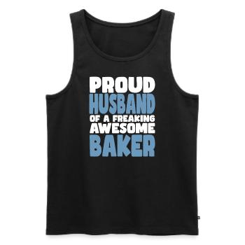 Proud wife of a damn good baker - Men's Premium Organic Tank Top - black - Front - AI Model Male 178 light (178cm)