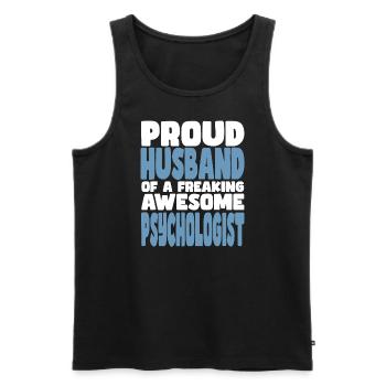Fière épouse d’un sacré bon psychologue - Débardeur bio Premium Homme - noir - Devant - AI Model Male 178 light (178cm)