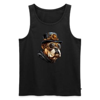 Steampunk Bulldog Dog - Men's Premium Organic Tank Top - black - Front - AI Model Male 178 light (178cm)