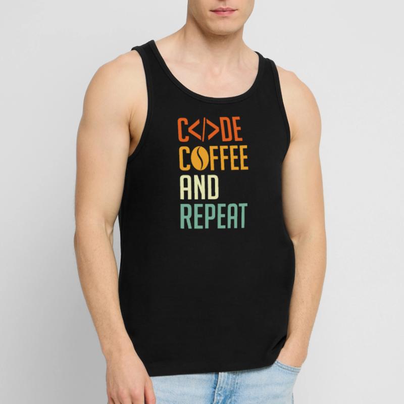 Codeur Spruch Code Café et Répéter Débardeur bio Premium Homme