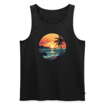 Île tropicale Sunset Palm Beach - Débardeur bio Premium Homme - noir - Devant - AI Model Male 178 light (178cm)