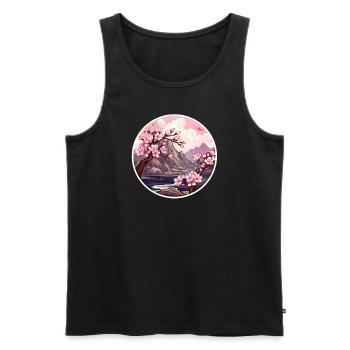 Cerisier en fleurs - Débardeur bio Premium Homme - noir - Devant - Michal (187cm)