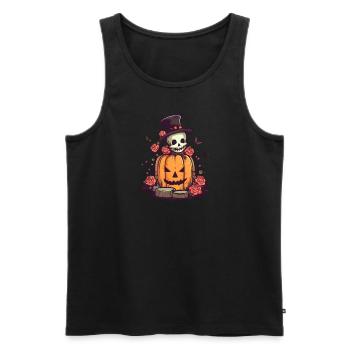 Crâne d’Halloween à la citrouille - Débardeur bio Premium Homme - noir - Devant - Michal (187cm)