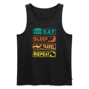 Reisen Urlaub Spruch Eat Sleep Travel Repeat - Männer Premium Bio Tank Top - Schwarz - Vorne - AI Model Male 178 light (178cm)