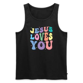 Jésus t’aime Groovy Vintage Christian - Débardeur bio Premium Homme - noir - Devant - Michal (187cm)