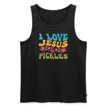 J’aime Jésus & Pickles Pickles Lover Groovy - Débardeur bio Premium Homme - noir - Devant - AI Model Male 178 light (178cm)