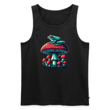 Grenouille mystique et champignon - Débardeur bio Premium Homme - noir - Devant - Michal (187cm)