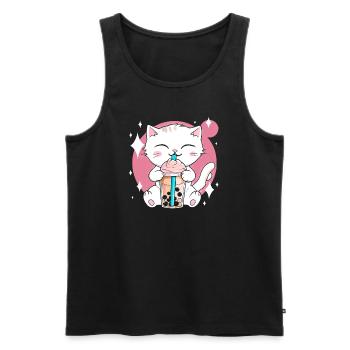 Kawaii Bubble Tea Cat Boba Lait - Débardeur bio Premium Homme - noir - Devant - AI Model Male 178 light (178cm)